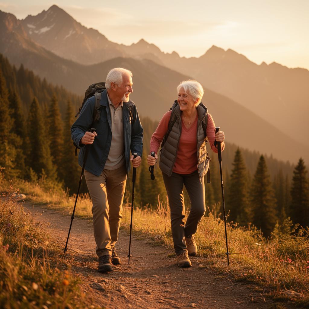 Active senior couple hiking